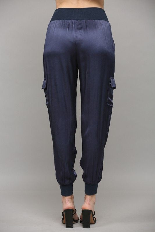 Satin Cargo Jogger Pants