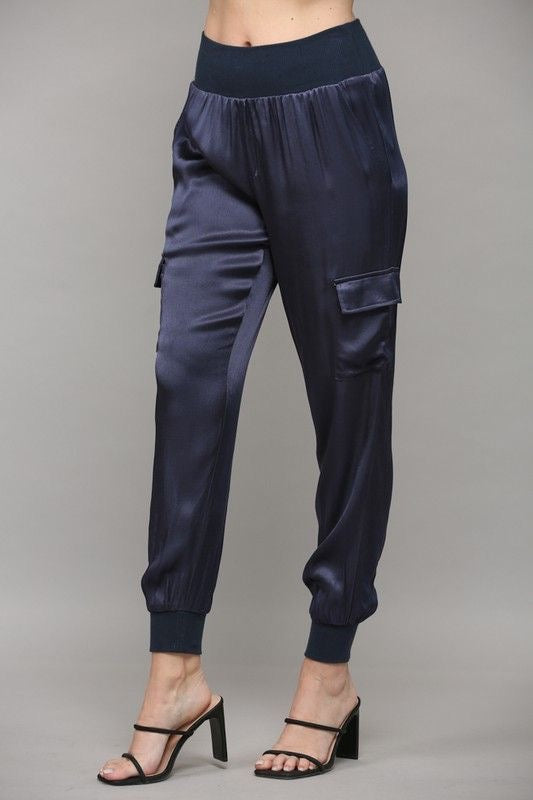 Satin Cargo Jogger Pants