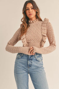 Ruffled Pearl Knit Sweater