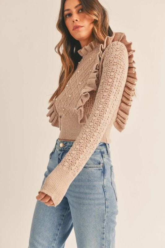 Ruffled Pearl Knit Sweater