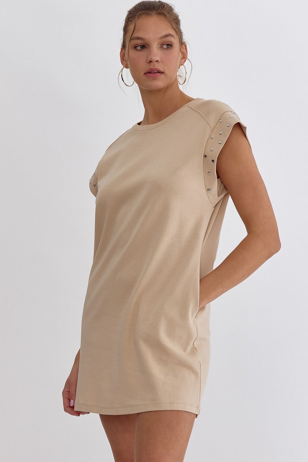 Short Sleeve Mini Dress with Stud Detail