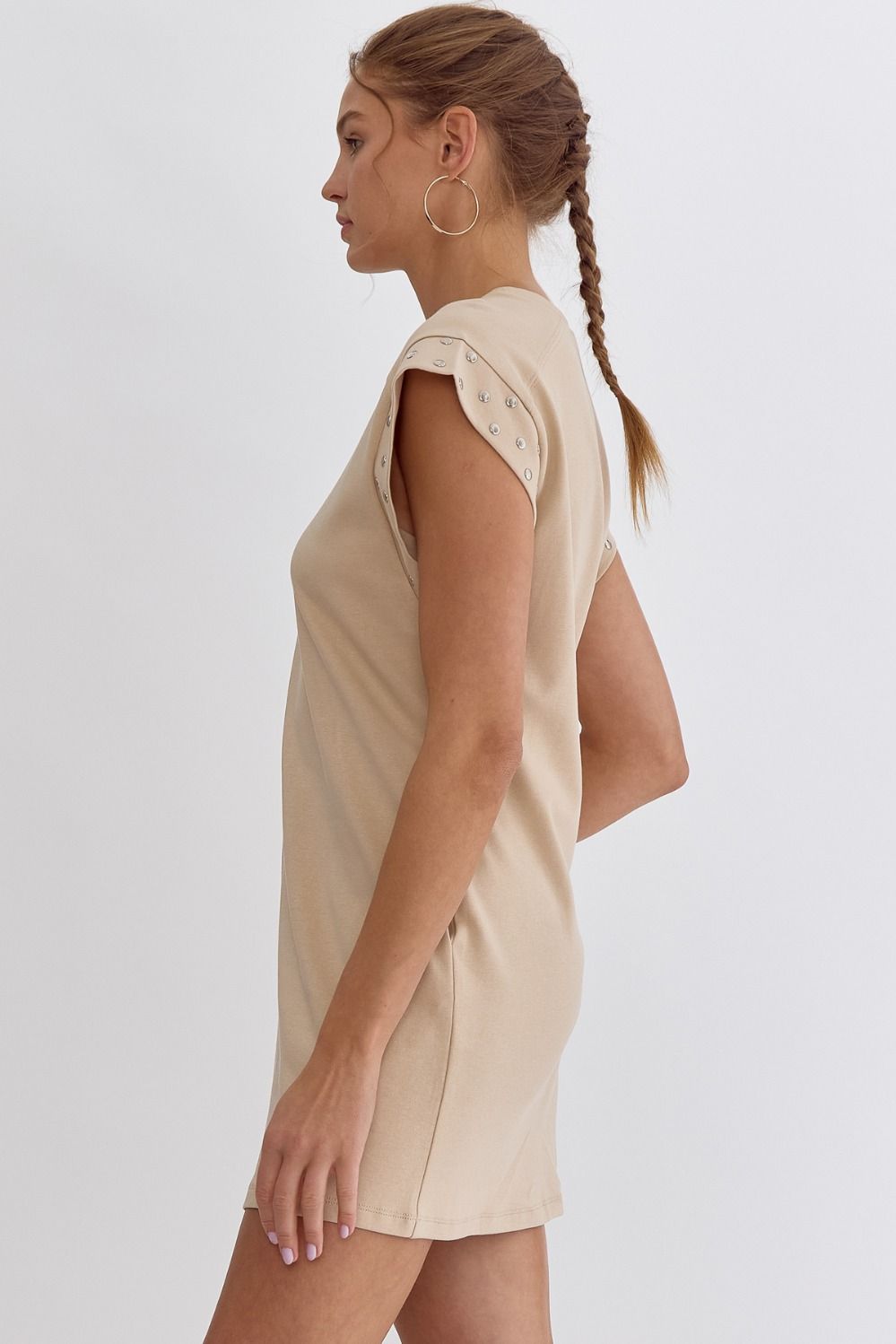 Short Sleeve Mini Dress with Stud Detail