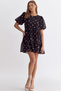 Pom Pom Bubble Sleeve Mini Dress