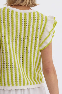 Striped Sleeveless Knit Top with Ruffle Detail