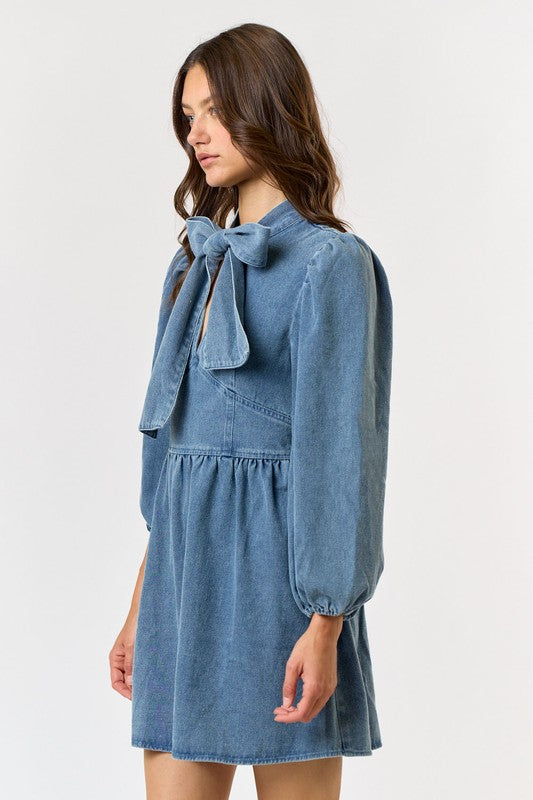 Bow Tie Babydoll Denim Dress