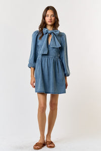 Bow Tie Babydoll Denim Dress