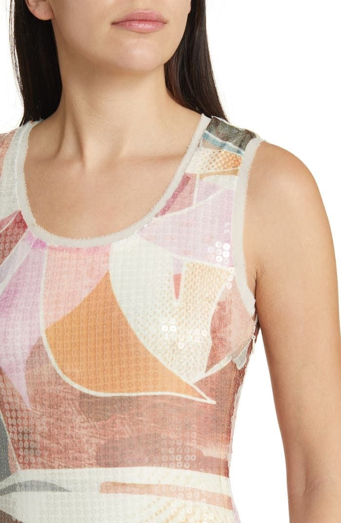 Abstract Print Sequin Midi Dress