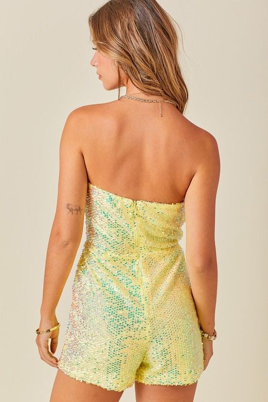 Iridescent Sequin Romper with Bow Detail