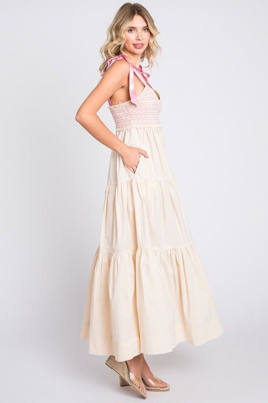 Tiered Maxi Dress with Bow Detail