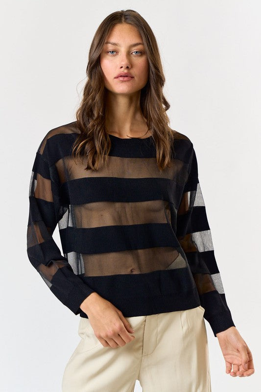 Striped Mesh Sheer Top