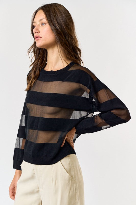 Striped Mesh Sheer Top