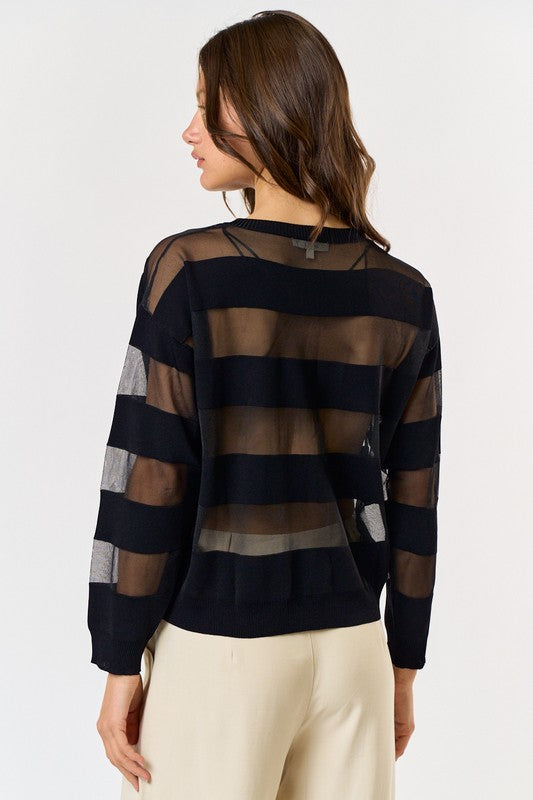 Striped Mesh Sheer Top