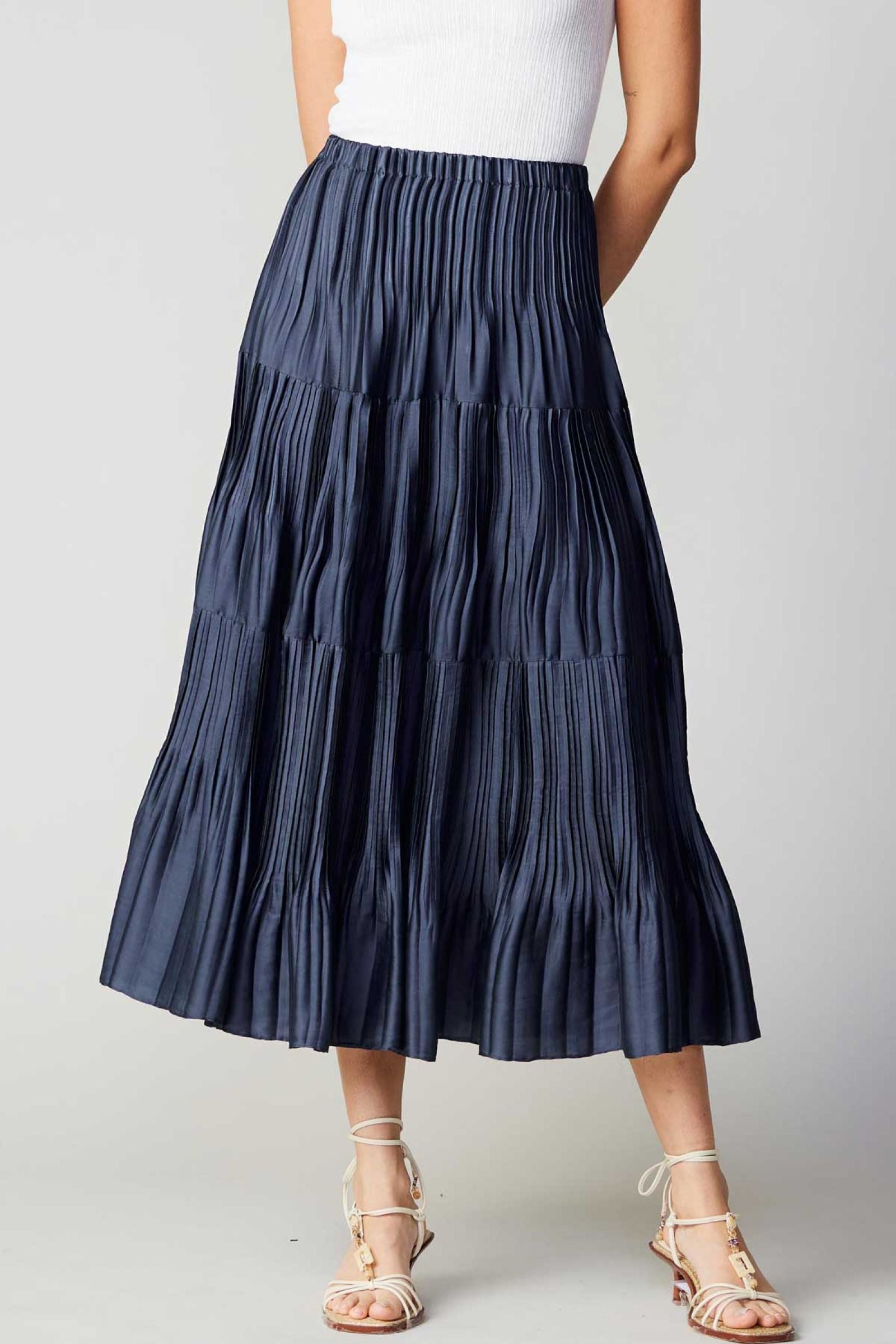 Pleated Tiered Midi Skirt