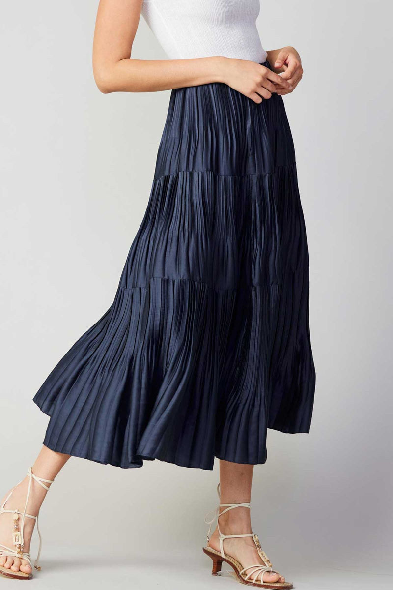 Pleated Tiered Midi Skirt