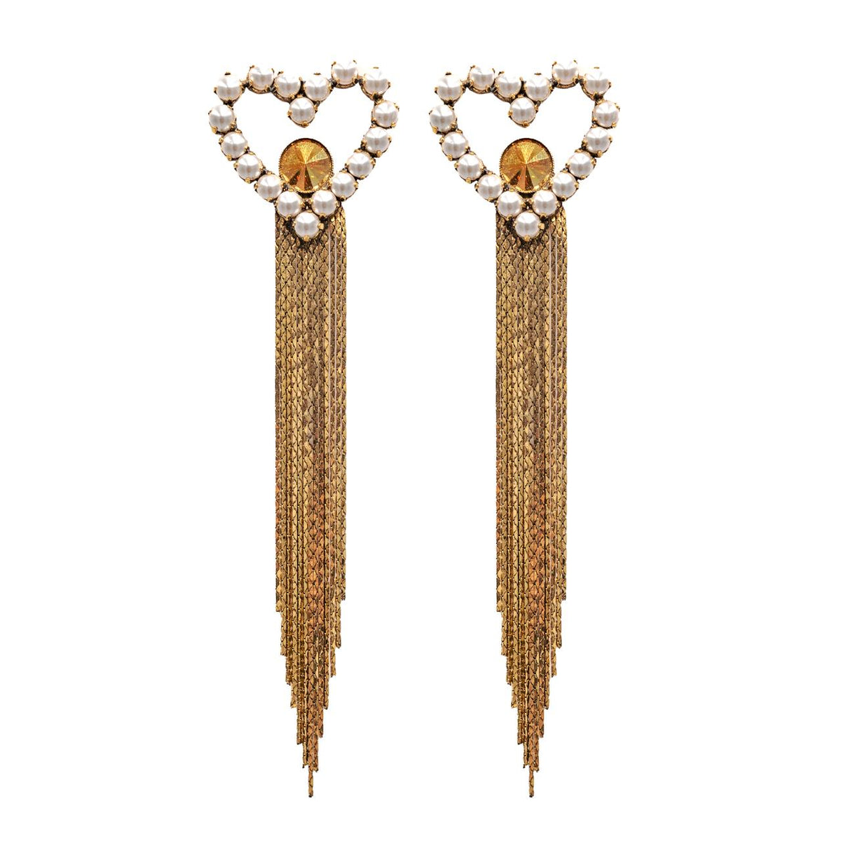 Heart Fringe Earrings with Pearls