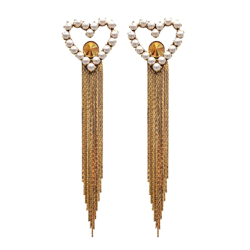 Heart Fringe Earrings with Pearls