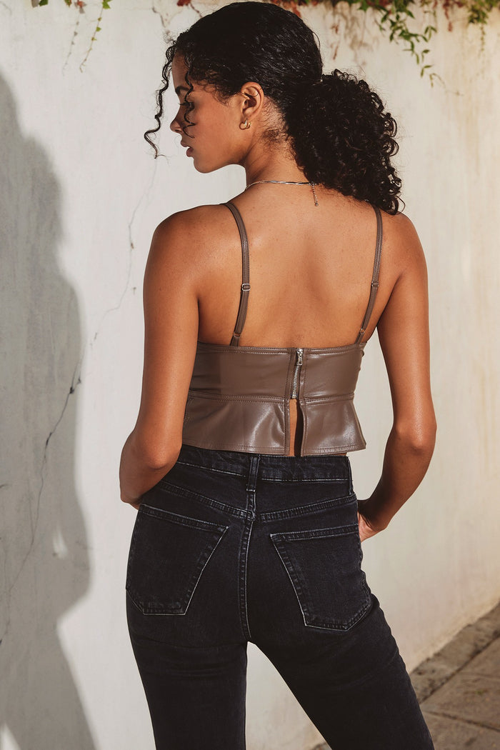 Faux Leather Flare Hem Cami Top