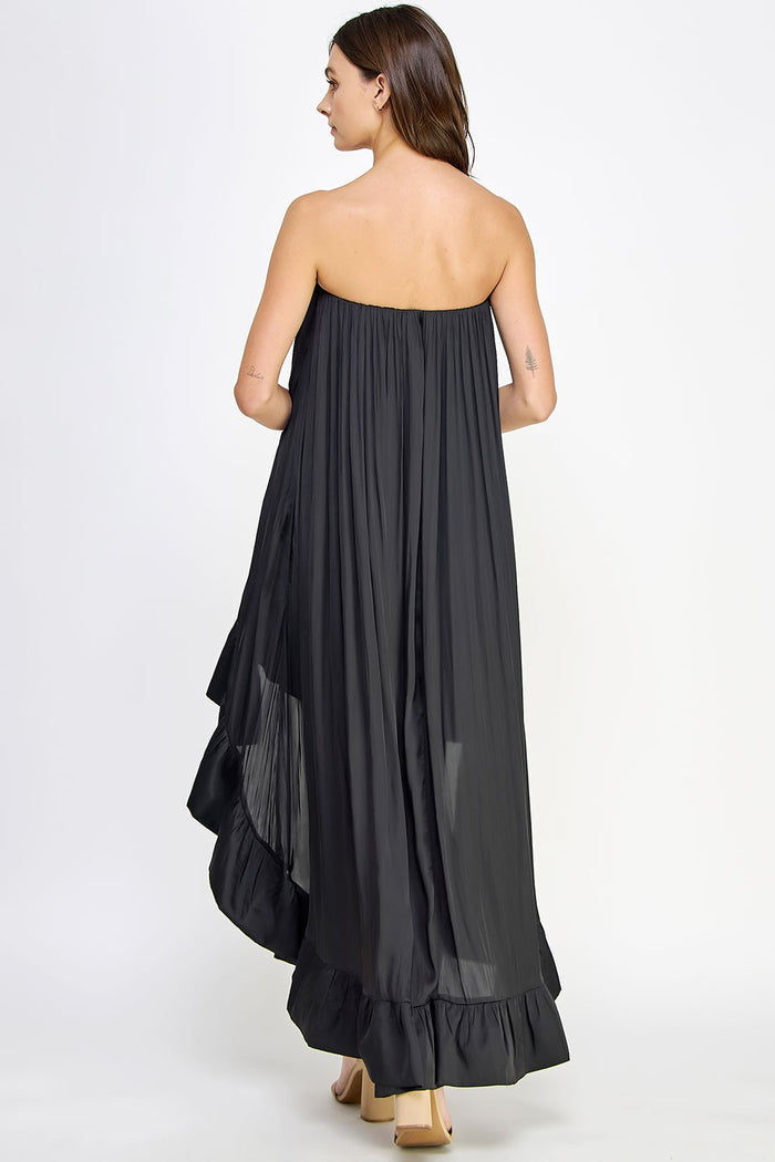 Strapless Shirred High-Low Maxi Dress