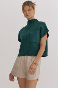 Mock Neck Crop Sweater with Pocket Detail