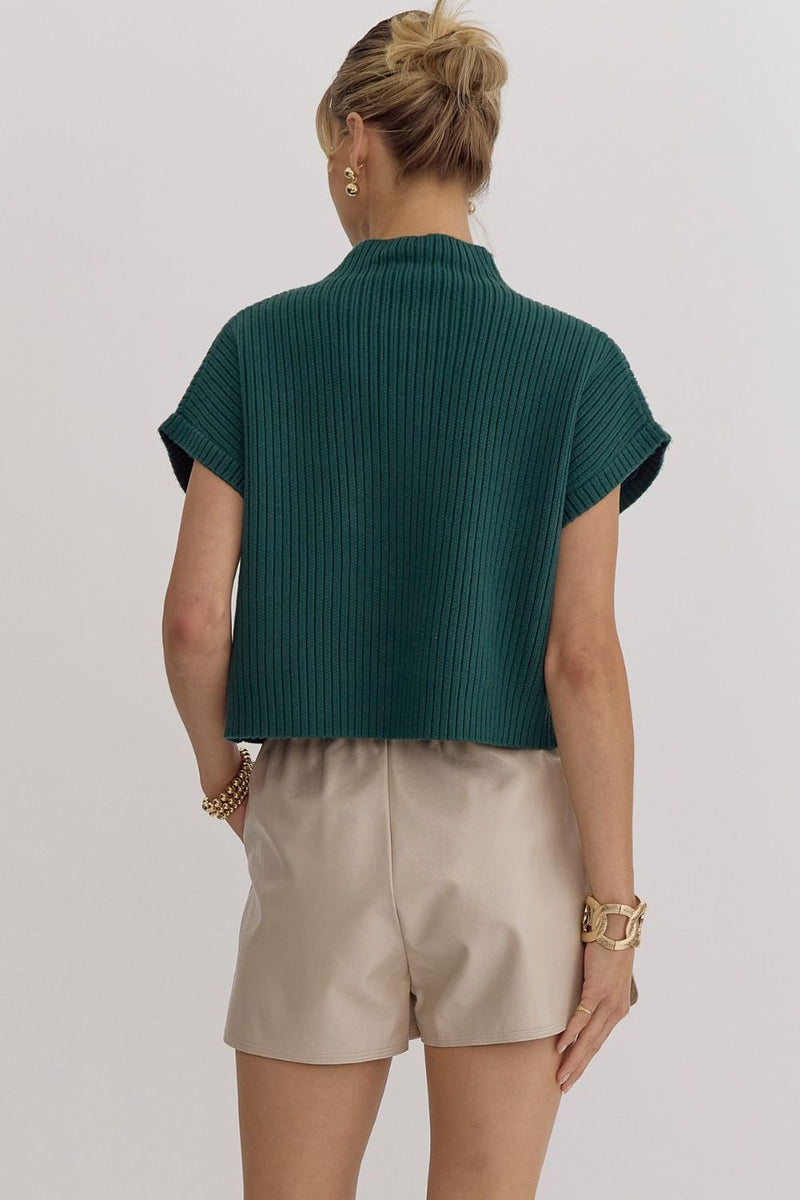 Mock Neck Crop Sweater with Pocket Detail