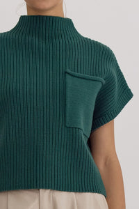 Mock Neck Crop Sweater with Pocket Detail