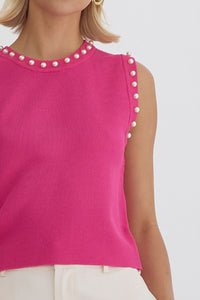 Sleeveless Crop Top with Pearl Detail