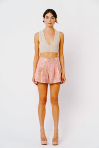 Lemon Sequin Pleated Shorts