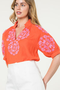 Embroidered Puff Sleeve Top