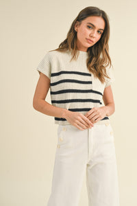 Mock Neck Striped Knit Top