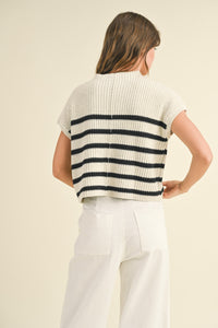 Mock Neck Striped Knit Top