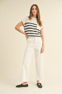 Mock Neck Striped Knit Top