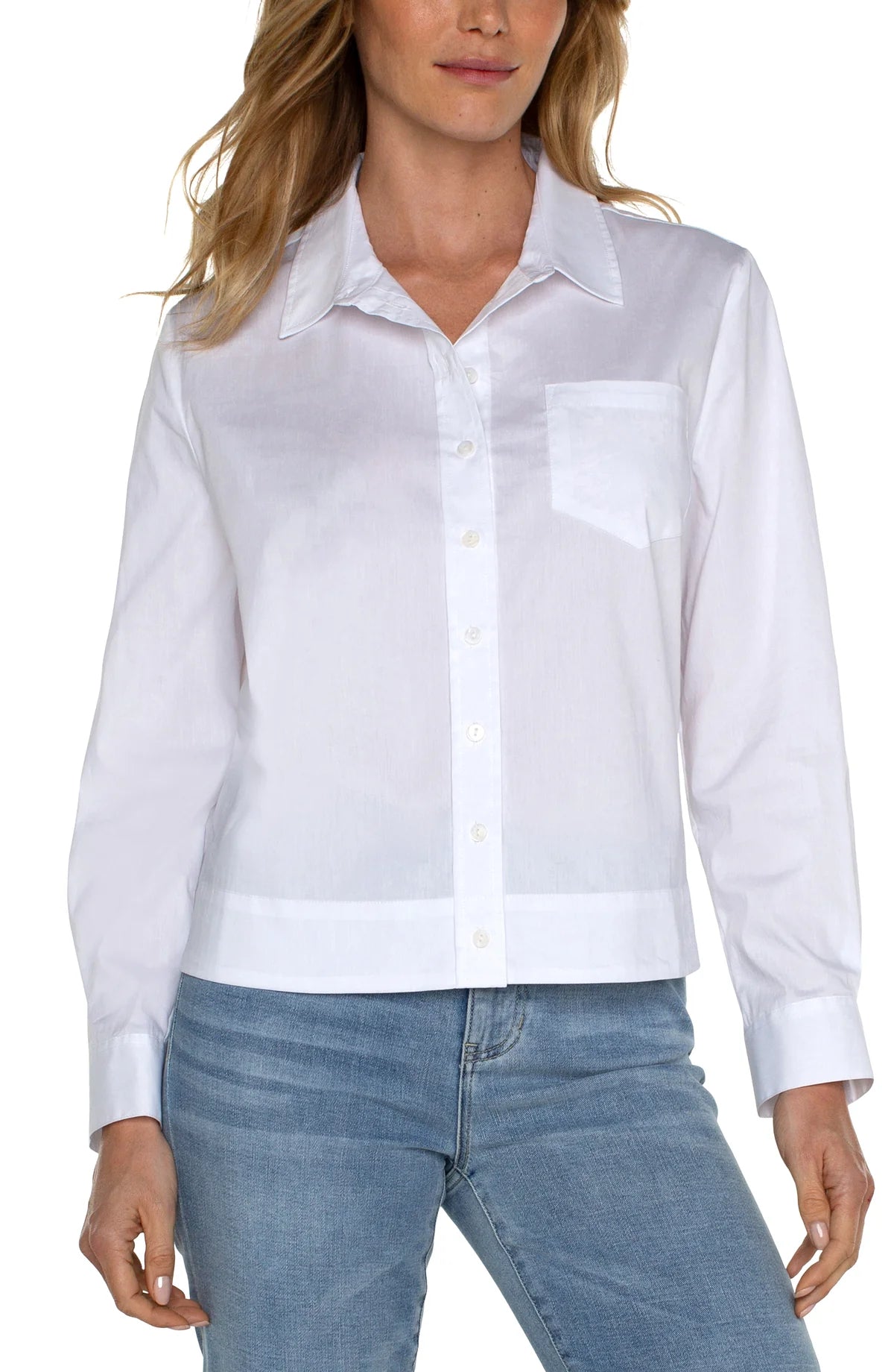 Button Front Shirt with Elastic Back Waist