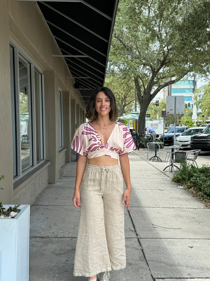 V-Neck Crop Top with Back Tie