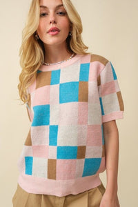 Color-Block Short Sleeve Sweater