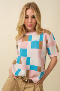 Color-Block Short Sleeve Sweater