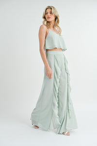 Crop Cami Top & Ruffled Palazzo Pants Set