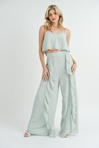 Crop Cami Top & Ruffled Palazzo Pants Set