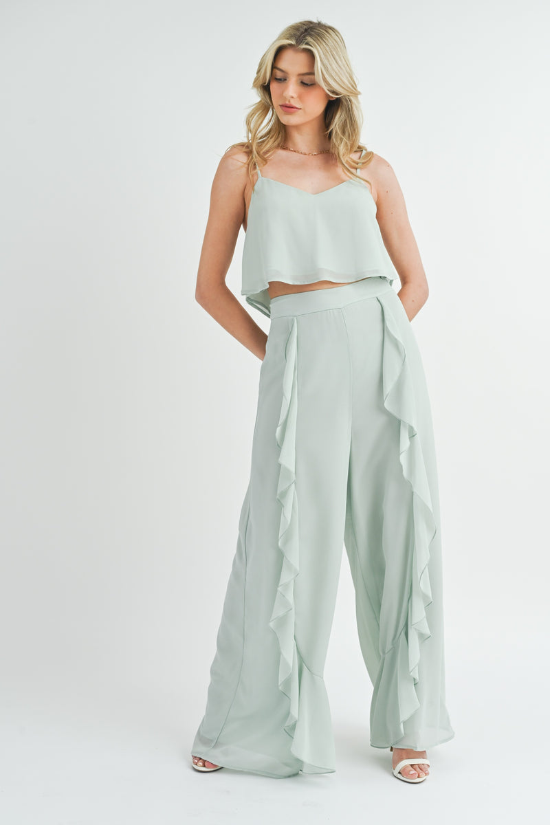 Crop Cami Top & Ruffled Palazzo Pants Set