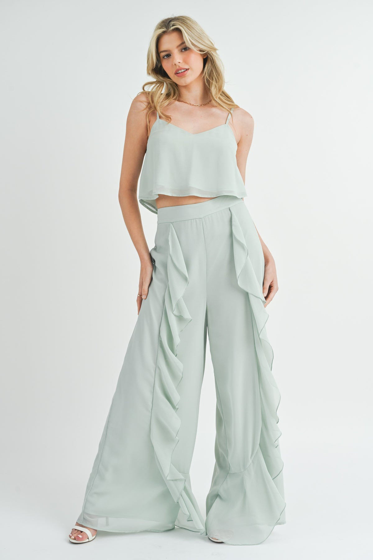 Crop Cami Top & Ruffled Palazzo Pants Set