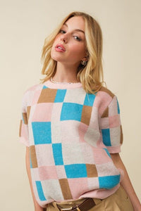 Color-Block Short Sleeve Sweater