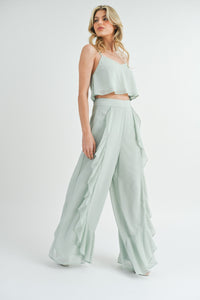 Crop Cami Top & Ruffled Palazzo Pants Set