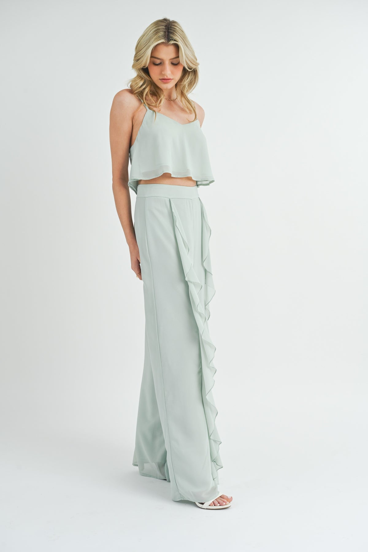 Crop Cami Top & Ruffled Palazzo Pants Set