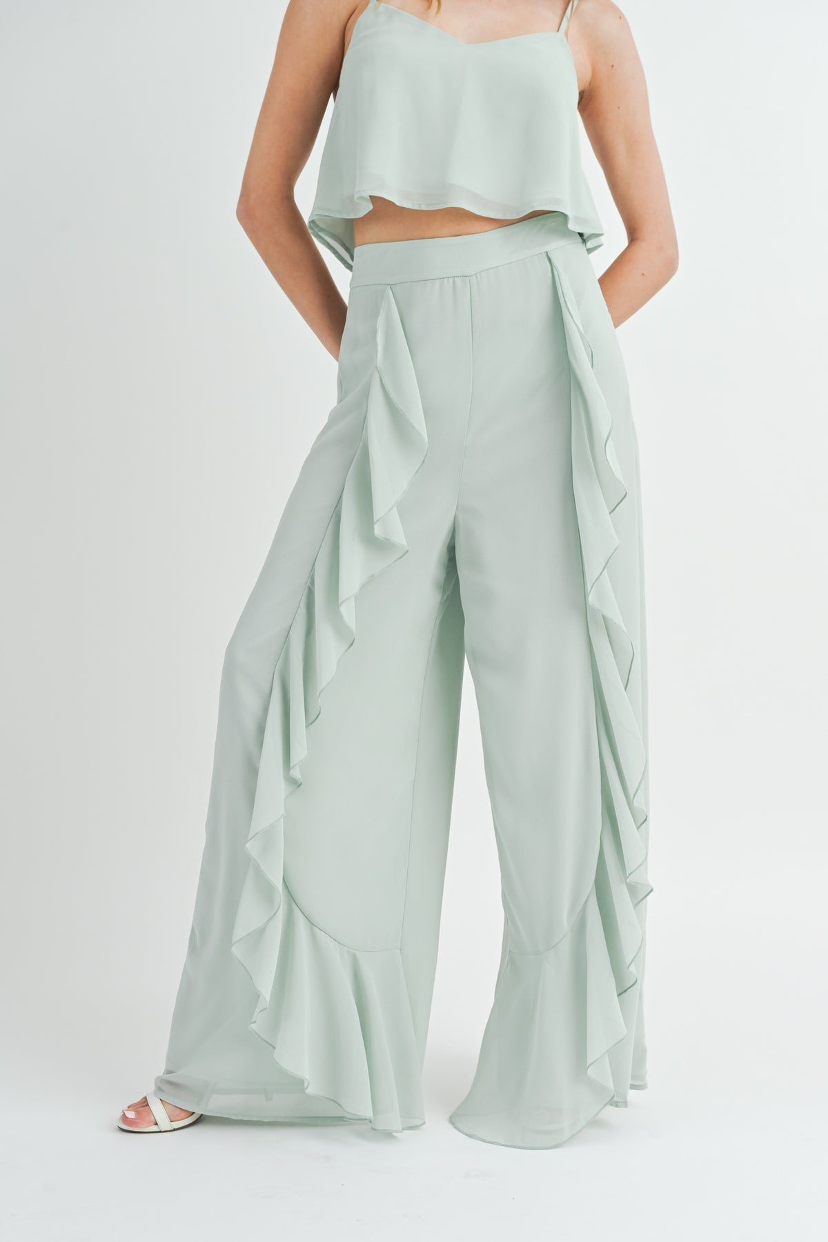 Crop Cami Top & Ruffled Palazzo Pants Set