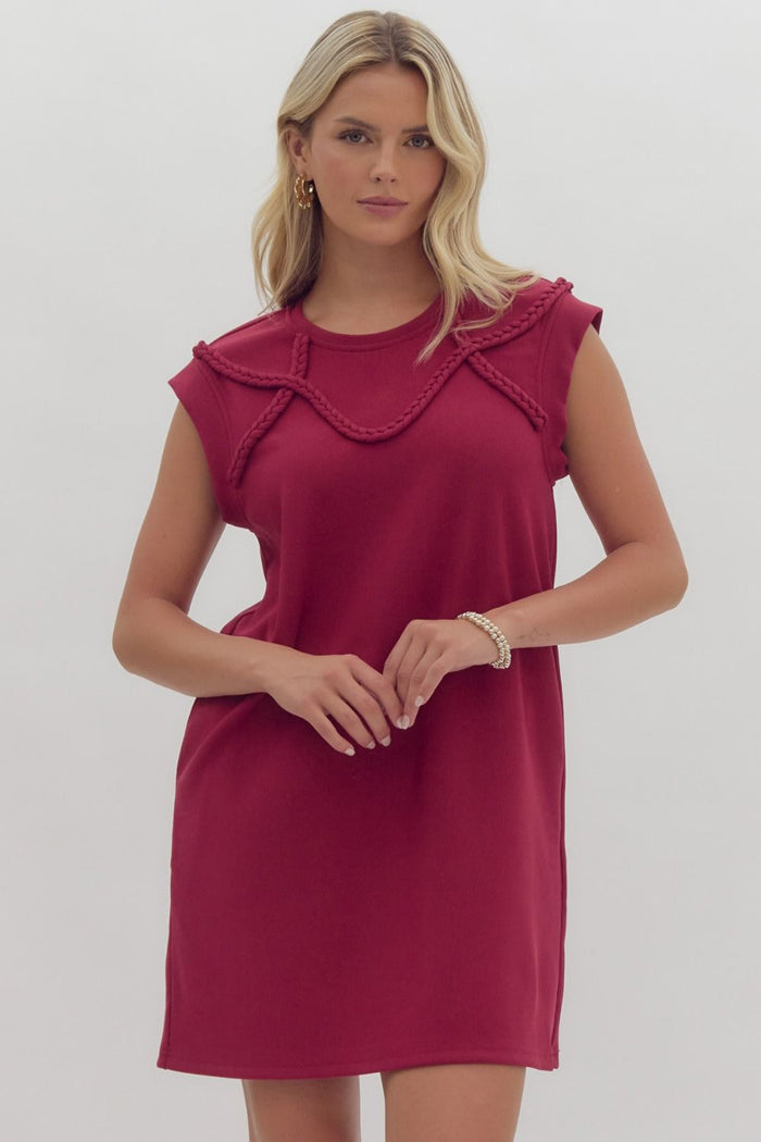 Round Neck Mini Dress with Braid Detail