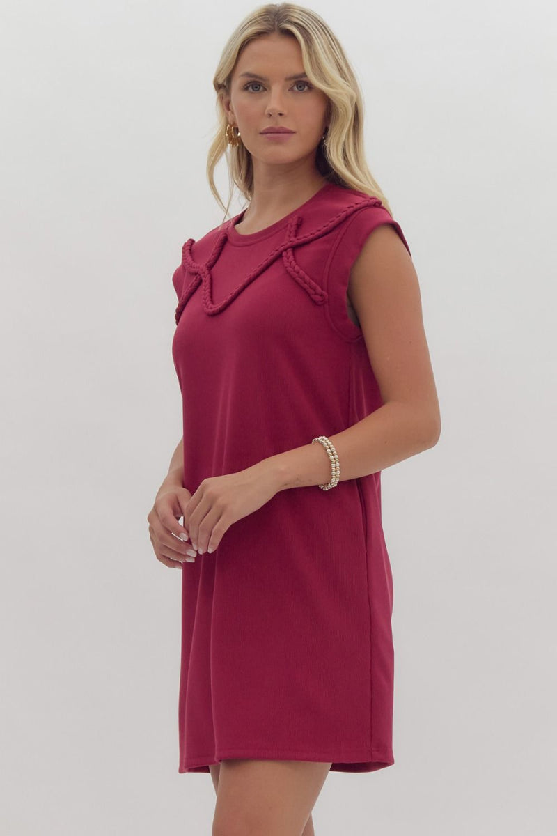 Round Neck Mini Dress with Braid Detail