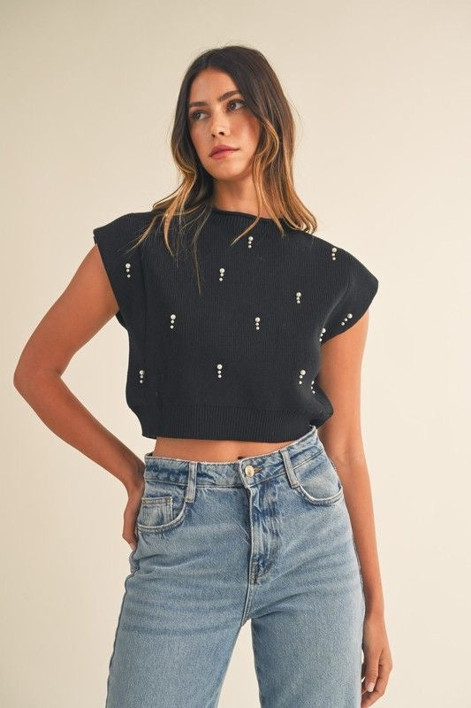 Pearl Embellished Sweater Top