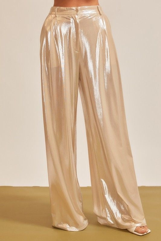 Metallic Wide Leg Pants