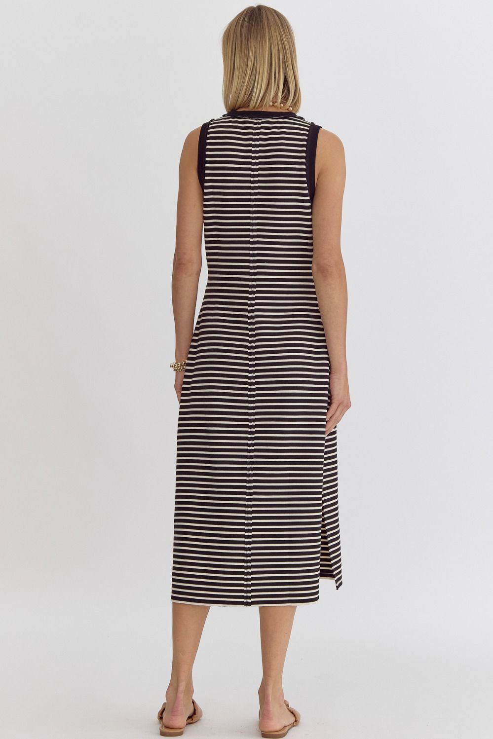 Stripe Ribbed Sleeveless Midi Dress