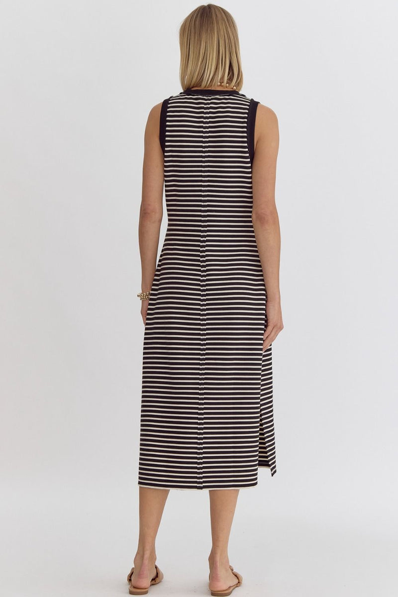 Stripe Ribbed Sleeveless Midi Dress