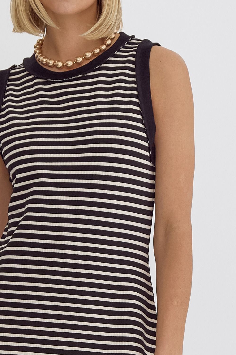 Stripe Ribbed Sleeveless Midi Dress